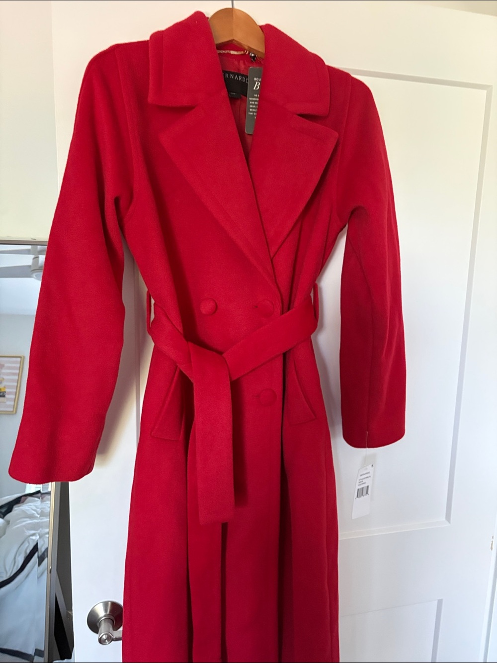 Bernardo Red Double-Breasted Belted Trench Coat